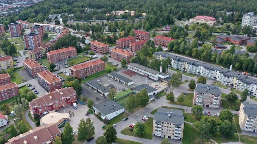 Flygfoto över Prolympia Sundsvall och närområdet
